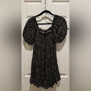 Wild Fable Puff Sleeve Square Neck Mini Dress Black Floral Size XSMALL